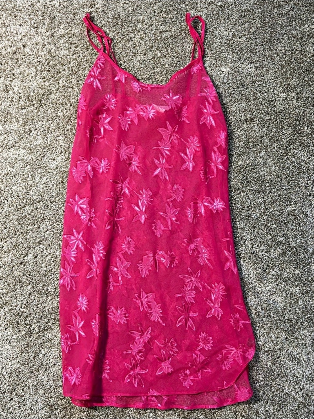Secret Treasures Pink Floral Embroidered Mesh Chemise Slip Dress Women M